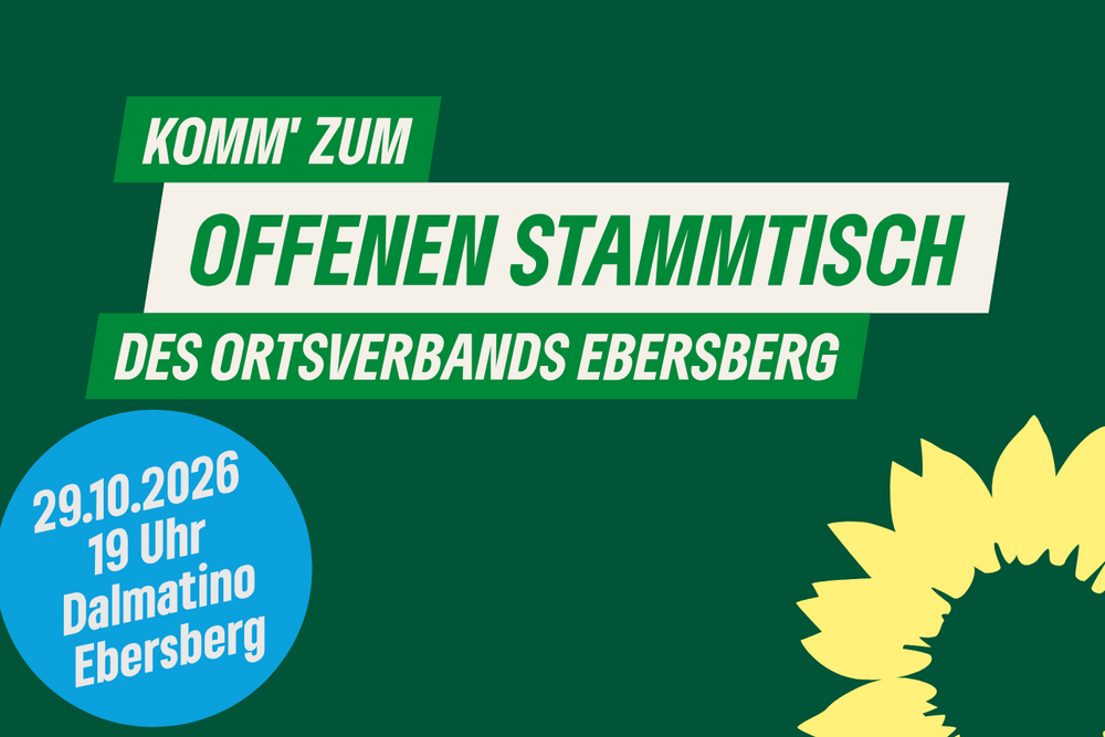 Komm zum offenen Stammtisch des Ortsverbands Ebersberg, am 29.10.2026 um 19 Uhr im Dalmatino Ebersberg