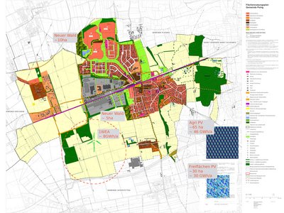 Vision 2030 - Beispielhafte Flächen für PV und Wälder 
